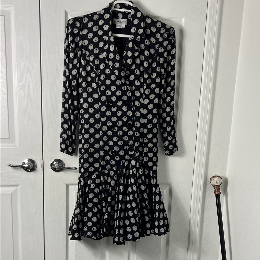 Raul Blanco Black and White Patterned Long Sleeve Dress